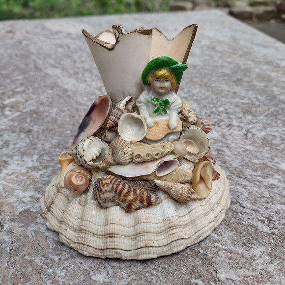 Victorian shell puzzle art piece porcelain doll sea shell whimsy OOAK - Picture 1 of 12